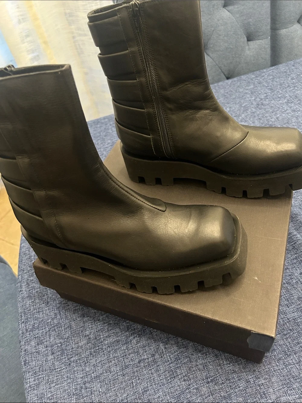 Paloma Barceló Black Leather Boots with Gold Logo
